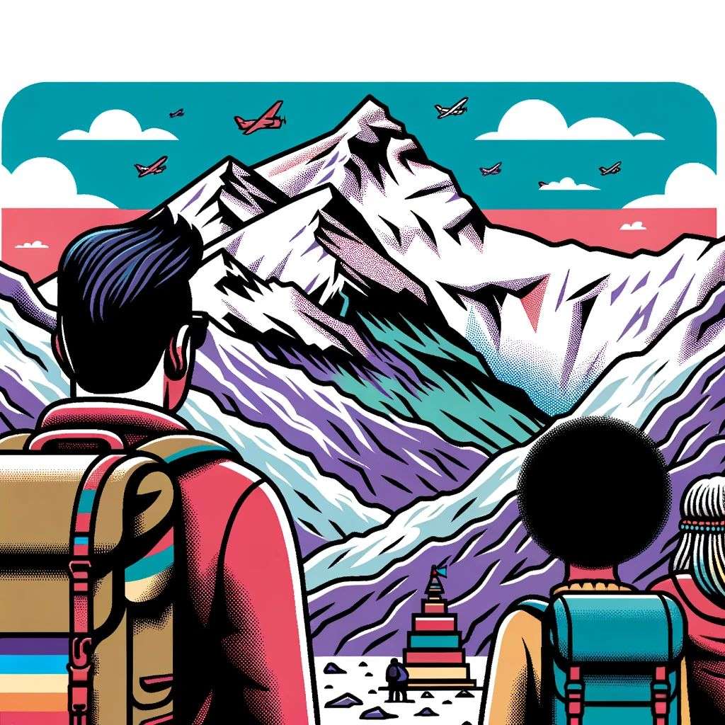 someone gazing at Mount Everest, pop art